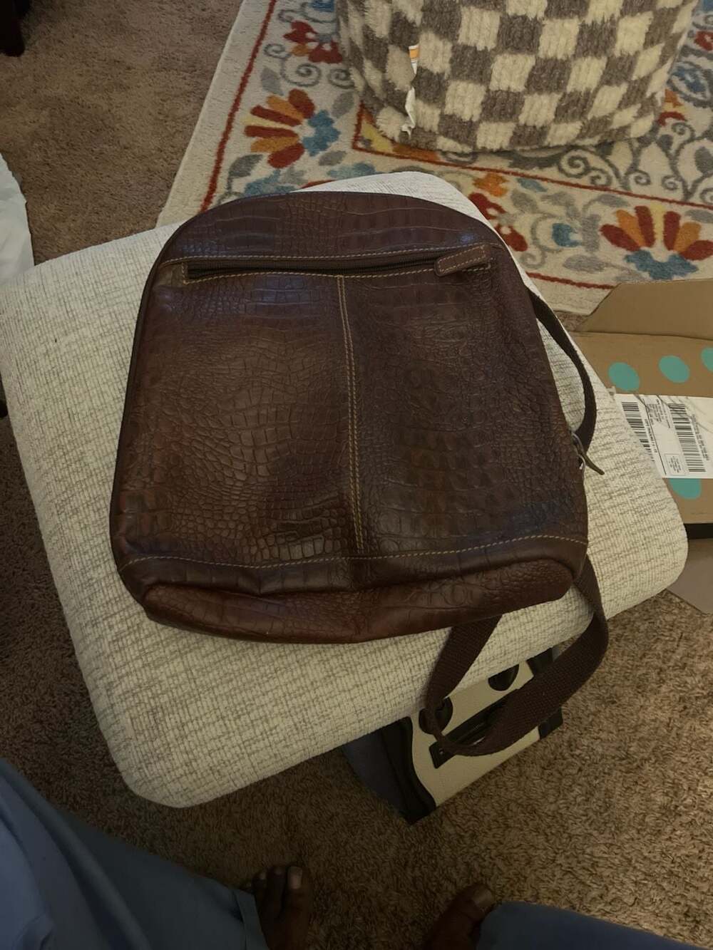 Jack Georges Brown Croco Embossed Leather Backpack